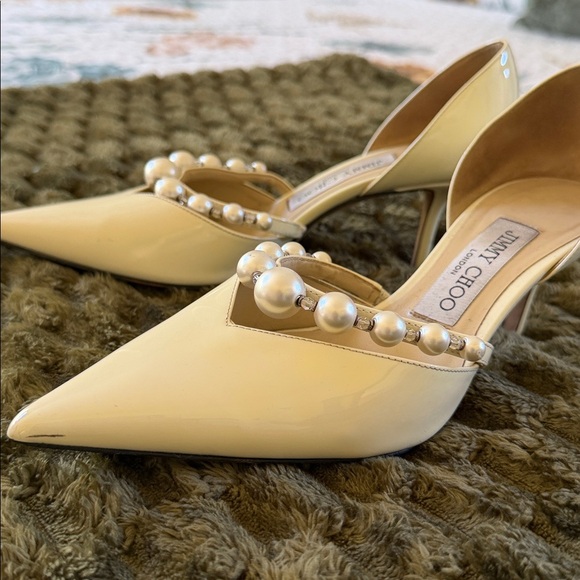 Jimmy Choo Cream Pearl-Adorned Heels - Picture 2 of 6